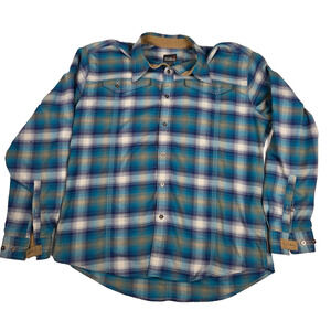 Royal Robbins Men's XL Blue Plaid Flannel Shirt Long Sleeve Hiking